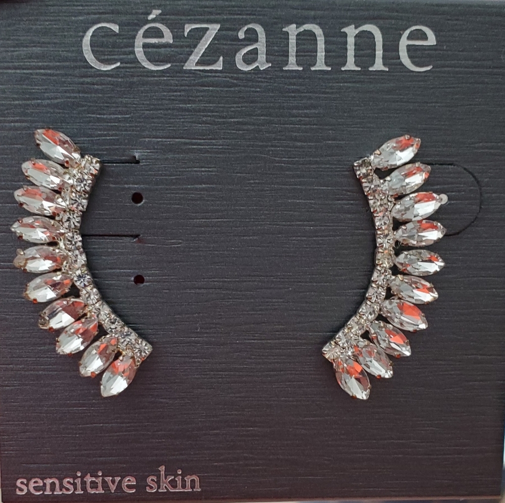 Silver crawler earrings with crystals